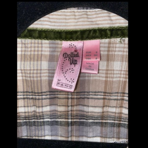 Women's Small/S tan & brown rhinestone button up flannel, long sleeve, shirt, - Picture 3 of 4